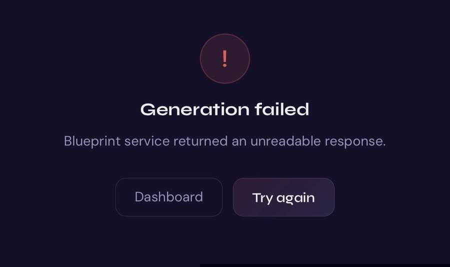 NEXUS Wealth Blueprint generation failed screen during development